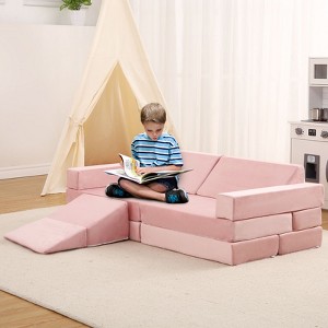 Nasitip 12PACK Toddler Climbing Toys Indoor, Modular Kids Play Couch with Square Ball Pit & Climbing Slope, Cushion Play Set,Pink - 1 of 4