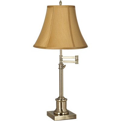 360 Lighting Traditional Swing Arm Desk Table Lamp Adjustable Height Antique Brass Coppery Gold Bell Shade for Living Room Bedroom