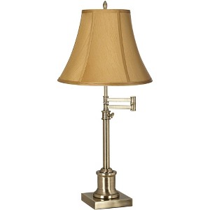 360 Lighting Traditional Swing Arm Desk Table Lamp Adjustable Height 36" Tall Antique Brass Coppery Gold Bell Shade for Living Room Bedroom - 1 of 4