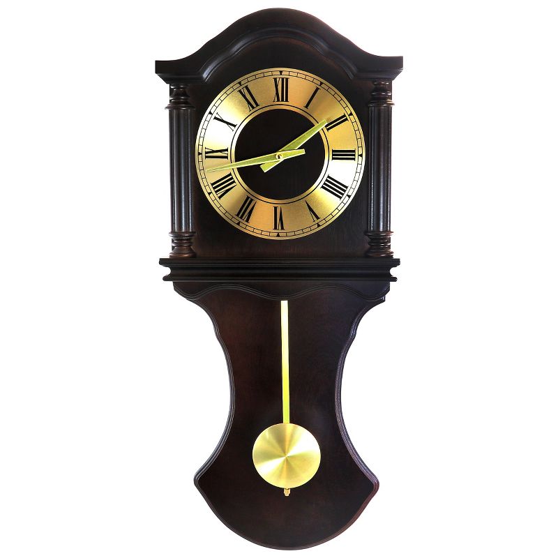 Bedford Clock Collection 27.5 Inch Wall Clock with Pendulum and Chimes in Brown, 5 of 6