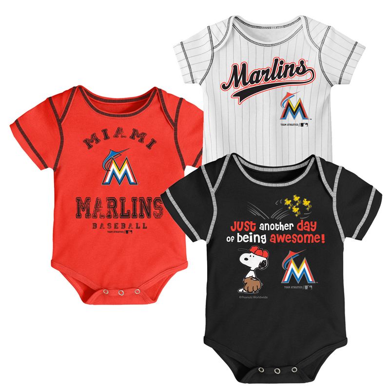 MLB Miami Marlins Baby Boys&#39; 3pk Short Sleeve Bodysuit - 0-3M, 1 of 5
