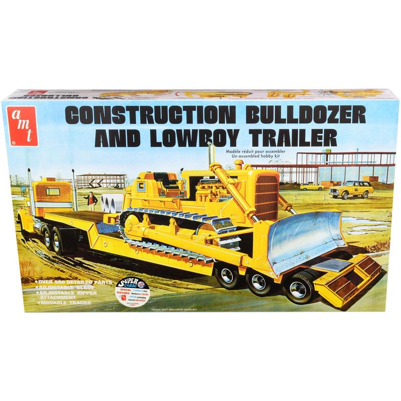 Skill 3 Model Kit Construction Bulldozer and Lowboy Trailer Set of 2 pieces 1/25 Scale Model by AMT, 1 of 5