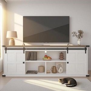 Coucheta 70'' Farmhouse TV Stand with Sliding Barn Doors & Power Outlets, Adjustable Shelves for 65/70/80 Inch TVs, Media Console - 1 of 4