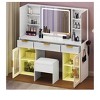 Modern Vanity Desk with Stool Makeup Table Tri-Fold Mirror RGB-Lit Glass Cabinets 3 Drawers Shelves, Dresser Vanity Desk Set for Bedroom - 2 of 4