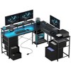 HOMCOM 66" Reversible L Shaped Desk with File Drawer, 105" Two Person Desk with Power Outlet and LED Light, Monitor Shelf and CPU Stand - 4 of 4