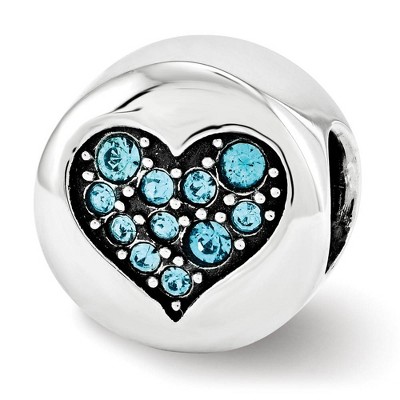 Black Bow Jewelry Sterling Silver with Lt Blue Crystals December Heart Luck Bead Charm
