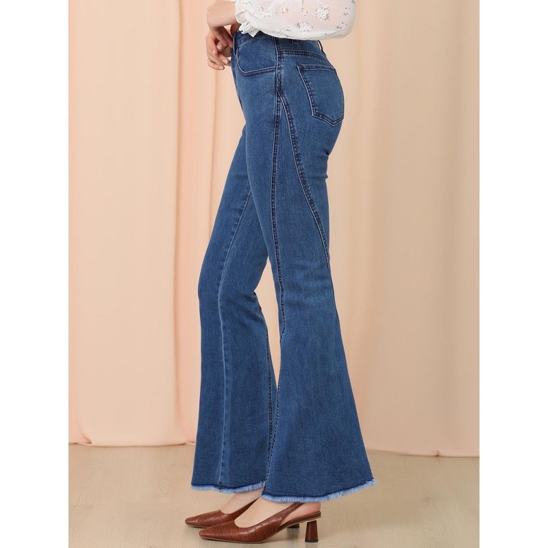 Allegra K Women's Vintage High Waist Stretch Denim Bell Bottoms Jeans, 5 of 7