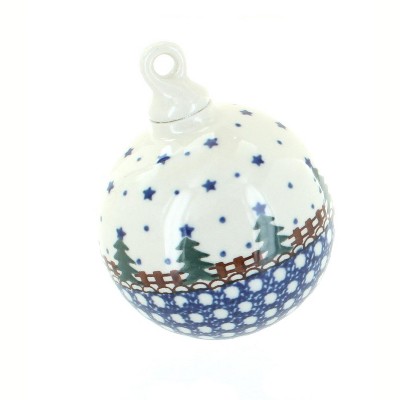 Blue Rose Polish Pottery Rustic Pines Large Round Christmas Ornament
