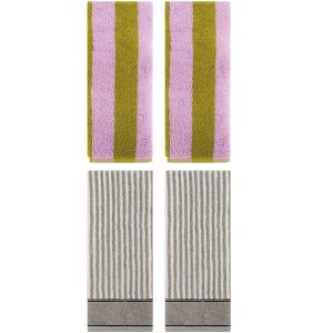 REGALWOVEN 4 Pcs Cotton Soft Absorbent Stripe Pattern Bathroom Hand Towel - 1 of 4