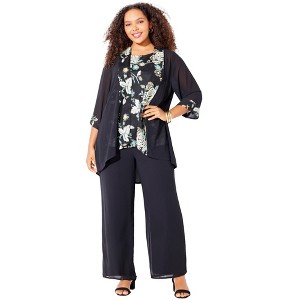 Catherines Lightweight Embroidered Sequin Pant Set - 1 of 4