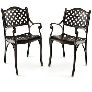 23.5"Cast Aluminum Patio Chairs Set of 2 Dining Chairs with Armrests Diamond Pattern - 1 of 4