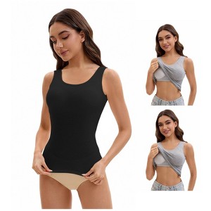 INSPIRE CHIC Women's 3 Pcs Wide Strap Built-In Padded Bras Casual Tank Camisoles - 1 of 4