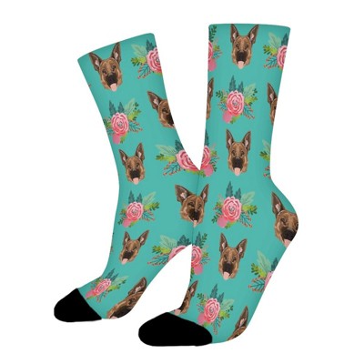 German Shepherd Florals Women Printed Crew Socks Funny Funky Socks Soft Polyester Novelty Gifts for Artists Men