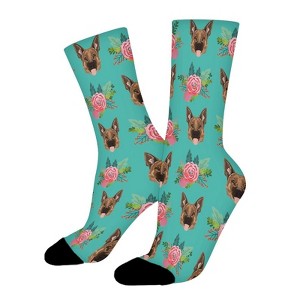 German Shepherd Florals Women Printed Crew Socks Funny Funky Socks Soft Polyester Novelty Gifts for Artists Men - 1 of 1