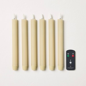 6pk 10" Ribbed Flameless Taper Candles Cream - Hearth & Hand™ with Magnolia - 1 of 4