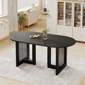SpassWay 30"H Rattan Oval Wood Dining Table Kitchen Table Conference Table with Double Pedestal - 1 of 4