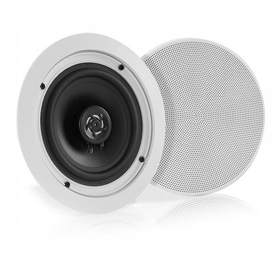 Pyle PDICBT552RD 150W Flush Mount in Wall or Ceiling 2 Way Bluetooth Speaker System Pair Kit with Round Cone and Polymer Tweeter, White