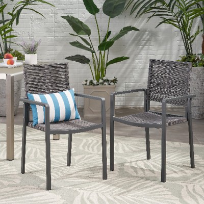 Set of 2 Outdoor Modern Dining Chair Aluminum with Mesh Seat-Christopher Knight Home