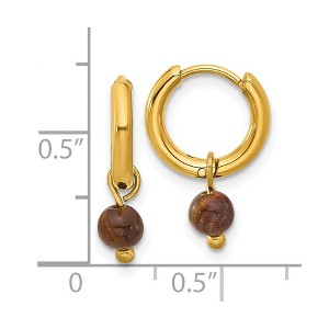 Chisel Stainless Steel Yellow IP-plated with Removeable Tiger's Eye Dangle Hinged Hoop Earrings - 1 of 4