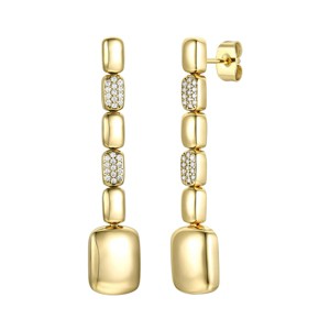 Guili Luxe Links 14K Gold Plated Sterling Silver Rectangle Link Linear Dangle Earrings with Cubic Zirconia for a Modern Chic Statement - 1 of 2