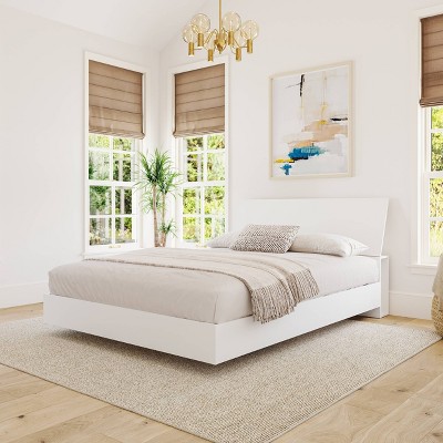 Paris Queen White Floating Platform Bed with Lateral Storage Headboard