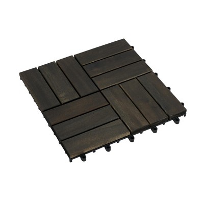 Dolonm Best Seller! 30 PCS Dark Brown Deck Tiles - Acacia Hardwood, Striped Anti-Mold Flooring, Balcony/Garden Upgrade