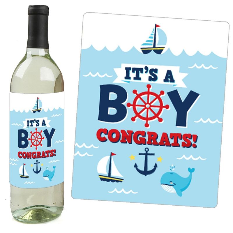 Big Dot of Happiness Ahoy It's a Boy - Nautical Baby Shower Decorations for Women and Men - Wine Bottle Label Stickers - Set of 4, 5 of 9