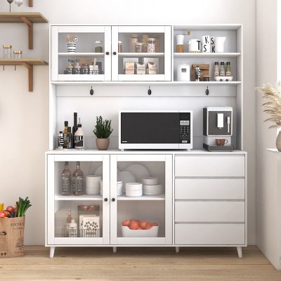 Kate Cabinet With Microwave Shelf,Kitchen And Dining Cabinet With 4 Doors,4 Shelves And 4 Drawers,Food Pantry -Maison Boucle