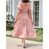 Women's Square Neck Summer Dress Layered Ruffle Short Sleeve Off Shoulder A Line Puff Hem Maxi Dress - 2 of 3