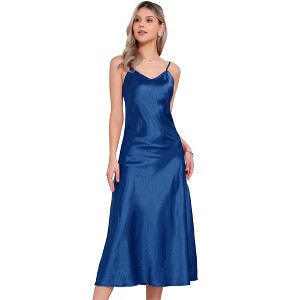 INSPIRE CHIC Women's Satin Sleeveless V Neck Spaghetti Strap Evening Party Maxi Dress - 1 of 4