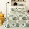 Summer Floral Queen Quilt, Romantic Green White Reversible Bedding Set with Pillow Cases - 2 of 4