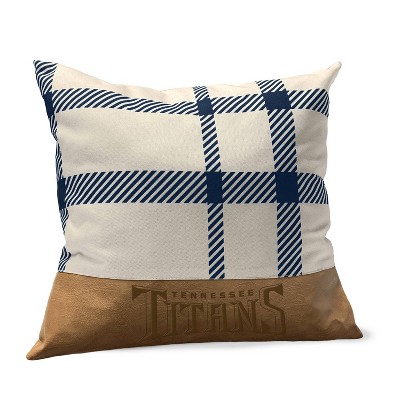 NFL Tennessee Titans Farmhouse Plaid Faux Leather Throw Pillow