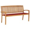 vidaXL Outdoor Stacking Patio Bench with Cushion - Solid Teak Wood - 62.6” - Weather Resistance - Easy Storage - Ideal for Garden, Terrace, Patio - 2 of 4