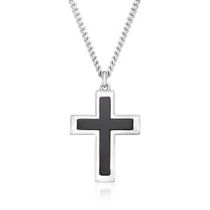 Ross-Simons Men's Black Onyx and Sterling Silver Cross Pendant Necklace Size 24 - 1 of 2