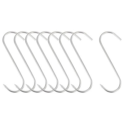 Unique Bargains Stainless Steel S-Shaped Utility Fish Beef Hanging Meat Hook 8 Pcs