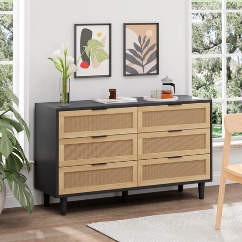 6-Drawer Rattan Dresser, Storage Cabinet with White Drawer Slides for Living Room and Bedroom 4W - ModernLuxe - image 1 of 4