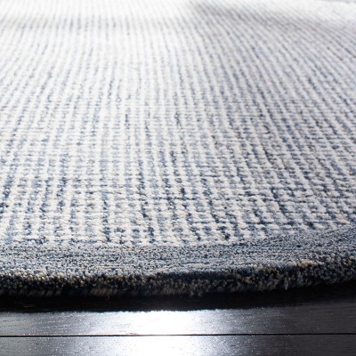 Navy and Ivory Abstract Handmade Wool Round Rug, 6' x 6'