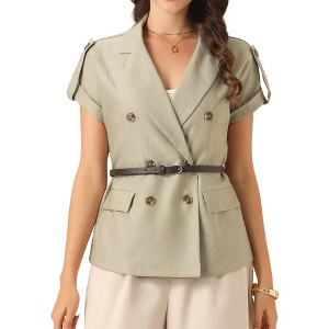 INSPIRE CHIC Women's Summer Short Sleeve Double Breasted Work Blazer with Belt - 1 of 4