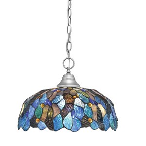 Toltec Lighting Any 1 - Light Pendant in  Brushed Nickel with 16" Blue Mosaic Art Glass Shade - 1 of 1