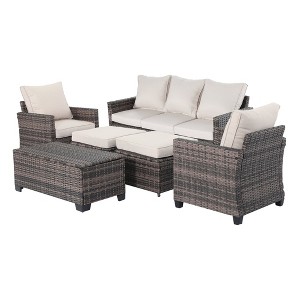 Yardgrace 6-piece set of wicker combination sofa with storage coffee table - 1 of 4