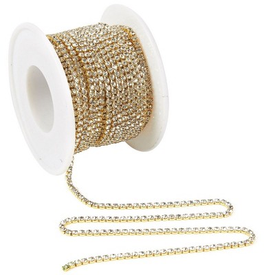 Juvale Rhinestone Chain - 11-Yard Crystal Rhinestone Close Chain Trimming Claw Chain, Crystal Bead Chain - Craft and Decoration Chain, Gold, 2mm