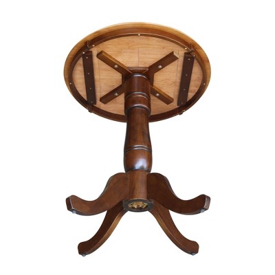 Farmhouse Charm 33" Round Extendable Wood Counter Height Table in Cinnamon