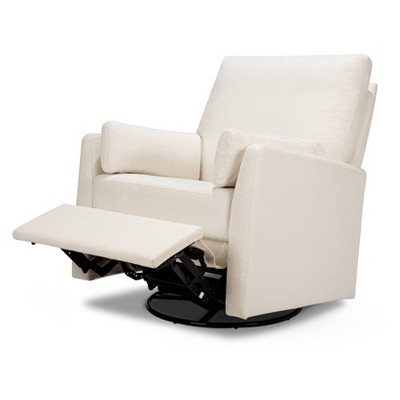 Cream Linen Swivel Recliner with Wood Frame