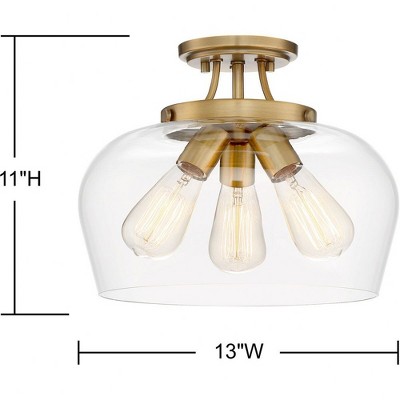 Elegant Warm Brass 3-Light Semi-Flush Mount with Curved Glass Shade