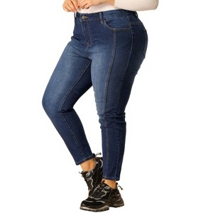 Agnes Orinda Women's Plus Size Mid Rise Stretch Washed Skinny Denim Jeans - 1 of 4