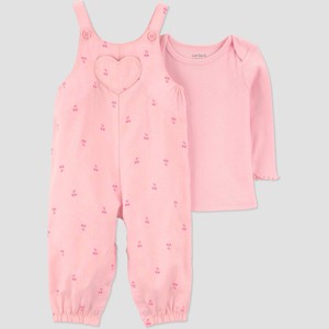 Carter's Just One You® Baby Girls' 2pc Cherries Long Sleeve Bodysuit and Overalls Set - Pink - 1 of 4