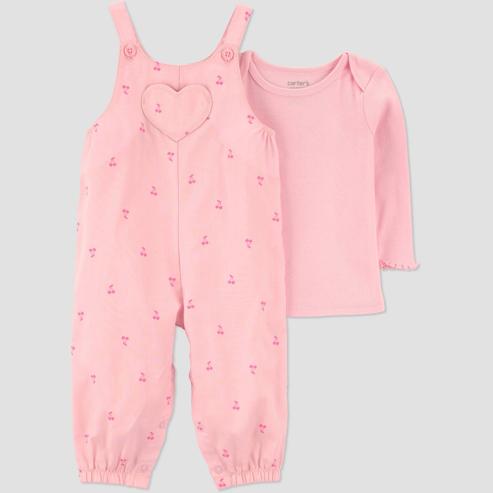 Carter's Just One You® Baby Girls' 2pc Cherries Long Sleeve Bodysuit and Overalls Set - Pink