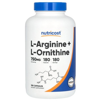 Nutricost L-Arginine + L-Ornithine, 750 mg, 180 Capsules