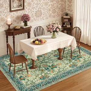 Boho Floral 8x10 Area Rug for Living Room Dining Room Washable Rug for Under Table Non-Slip Stain Resistant Floor Carpet for Bedroom Nursery Playroom - 1 of 4