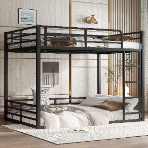 Kumasinova Minimalist Low-Floor Metal Bunk Bed with Full-Length Guardrails, Noise-Reducing Design Black Bed Frame for Kids/Teens/Guest Rooms - 1 of 4